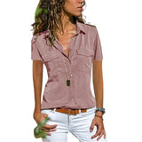 Autumn Woman Pocket Office Blouse Plus Size Lapel Long Sleeve Slim Buttons Shirt Ladies Black Pink Femininas Tops S-5XL