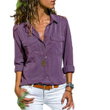 Autumn Woman Pocket Office Blouse Plus Size Lapel Long Sleeve Slim Buttons Shirt Ladies Black Pink Femininas Tops S-5XL