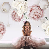 HULIANFU Pink White Watercolor Peony Flowers Wall Stickers for Kids Room Living Room Bedroom Home Decoration Wall Decal Home Decor Floral