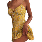 hulianfu Fashion Spaghetti Strpless Dress Women Summer Bohemia Dress Vintage Deep V Neck Party Dress Night Slim Short Dress Hot Deal