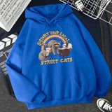 Hulianfu Support Your Local Street Cats Print Women Hoodie Cartoons Crewneck Clothes Vintage Loose Sweatshirt Street Hip Hop Hoody Womens