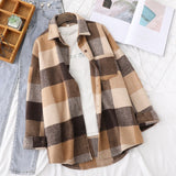Hulianfu Spring New Women Big Plaid Full Sleeve Thick Warm Woolen Shirt Jacket Winter Oversize Tops Stylish Girl Casual Outwear T0N444T
