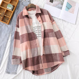 Hulianfu Spring New Women Big Plaid Full Sleeve Thick Warm Woolen Shirt Jacket Winter Oversize Tops Stylish Girl Casual Outwear T0N444T