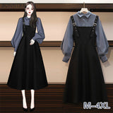 Dress Sets Women Plus Size 4XL Chic Fashion Elegant Office Lady Outfits 2 Piece Korean Fall Basic Simple Female Shirts Vestido