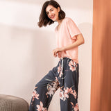 Breathable 2PCS Pajama Short Sleeve Printed Pijama Mujer Femme Loose Nightwear Suit Female Casual Homewear Pajama Set For Women