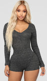 Hulianfu Spring New Women Knitted  Romper Homewear Cute Deep V-Neck Long-Sleeved Pajamas Female Star Pattern Button Jumpsuit
