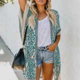 Womens Boho Printed Kimono Beach Cover Up Fashionable Summer Open Front Loose Cardigan Top With Tassel Thin Jumper Tops Holiday