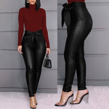 Spring Women Pu Leather Pants Black Sexy Stretch Bodycon Trousers High Waist Long Casual Pencil S-3XL Winter