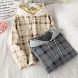 Women Fleece Hoodies Sweatshirt  Winter Plaid Pirnted Cotton Hooded Sweatshirt Casual Loose Hooded Pullover Oversize Jacket