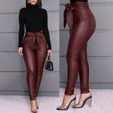 Spring Women Pu Leather Pants Black Sexy Stretch Bodycon Trousers High Waist Long Casual Pencil S-3XL Winter