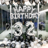 HULIANFU Silver Black Style Foil Letter Number Balloons Baby Shower Helium Ballon Happy Birthday Kids Adult Party Decoration Supplies