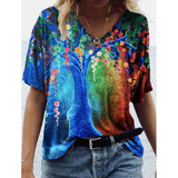 hulianfu Print Harajuku Summer Casual Women Clothes Short Sleeve Loose Tshirts Street Hipster Tee Shirts V Neck Tops Femme T-shirt