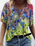 hulianfu Print Harajuku Summer Casual Women Clothes Short Sleeve Loose Tshirts Street Hipster Tee Shirts V Neck Tops Femme T-shirt