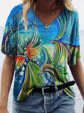 hulianfu Print Harajuku Summer Casual Women Clothes Short Sleeve Loose Tshirts Street Hipster Tee Shirts V Neck Tops Femme T-shirt