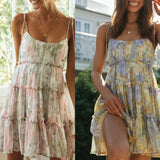 hulianfu hulianfu Floral Print Boho Sundress Women Ruffle Summer Dress Casual Beach Short Dress Flower Vintage Dress Women Fashion Clothes