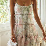 hulianfu hulianfu Floral Print Boho Sundress Women Ruffle Summer Dress Casual Beach Short Dress Flower Vintage Dress Women Fashion Clothes