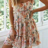 hulianfu hulianfu Floral Print Boho Sundress Women Ruffle Summer Dress Casual Beach Short Dress Flower Vintage Dress Women Fashion Clothes