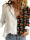 NEW Fashion Stitching Retro Cat Print Long Sleeve Blouse Spring Autumn Lapel Button Casual Top Lady S-3XL Cotton Polyester Shirt