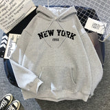 Female Thicken Warm Hoodies Lady Autumn Tops NEW Sweatshirts Velvet Winter Women's NEW YORK Printing Hooded Hoodies