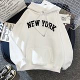 Female Thicken Warm Hoodies Lady Autumn Tops NEW Sweatshirts Velvet Winter Women's NEW YORK Printing Hooded Hoodies