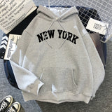 Female Thicken Warm Hoodies Lady Autumn Tops NEW Sweatshirts Velvet Winter Women's NEW YORK Printing Hooded Hoodies
