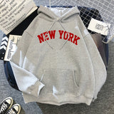 Female Thicken Warm Hoodies Lady Autumn Tops NEW Sweatshirts Velvet Winter Women's NEW YORK Printing Hooded Hoodies
