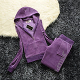 Hulianfu Spring/Fall Women's Brand Velvet Fabric Tracksuits Velour Suit Women Track Suit Hoodies And Pants fat sister sportswear