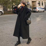 Hulianfu Woman Long Coat Fashion Korean Preppy Style Retro Versatile Windbreaker Casual Warm Woolen Coat Oversize Spring Women Coat