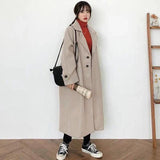Hulianfu Woman Long Coat Fashion Korean Preppy Style Retro Versatile Windbreaker Casual Warm Woolen Coat Oversize Spring Women Coat