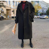 Hulianfu Woman Long Coat Fashion Korean Preppy Style Retro Versatile Windbreaker Casual Warm Woolen Coat Oversize Spring Women Coat