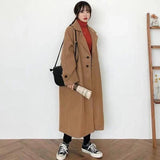 Hulianfu Woman Long Coat Fashion Korean Preppy Style Retro Versatile Windbreaker Casual Warm Woolen Coat Oversize Spring Women Coat