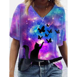 hulianfu Print Harajuku Summer Casual Women Clothes Short Sleeve Loose Tshirts Street Hipster Tee Shirts V Neck Tops Femme T-shirt