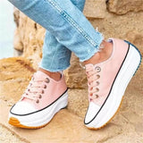 flowersverse Women's Solid Color Canvas Lace-up High-heeled Thick-soled Breathable Non-slip Comfortable Fashion Casual Sneakers