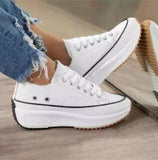 flowersverse Women's Solid Color Canvas Lace-up High-heeled Thick-soled Breathable Non-slip Comfortable Fashion Casual Sneakers