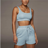 Women Set With Skirt Solid Slim Ladies Skirts Suit Sleeveless Sweatshirt Crop Tops And Split Lace Up Bottom  Summer Fashion