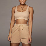 Women Set With Skirt Solid Slim Ladies Skirts Suit Sleeveless Sweatshirt Crop Tops And Split Lace Up Bottom  Summer Fashion