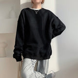 Spring Fleece Thick Sweatshirt Vintage Solid Warm O Neck Pullover Grey Brown Lady New All-match Hooded Autumn Women Coat