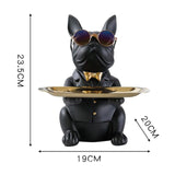 HULIANFU Nordic French Bulldog Sculpture Dog Statue Statue Jewelry Storage Table Decoration Gift Belt Plate Glasses Tray Home Art Statue