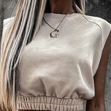 Women Set With Skirt Solid Slim Ladies Skirts Suit Sleeveless Sweatshirt Crop Tops And Split Lace Up Bottom  Summer Fashion