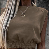 Women Set With Skirt Solid Slim Ladies Skirts Suit Sleeveless Sweatshirt Crop Tops And Split Lace Up Bottom  Summer Fashion