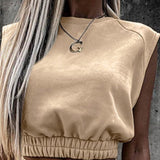 Women Set With Skirt Solid Slim Ladies Skirts Suit Sleeveless Sweatshirt Crop Tops And Split Lace Up Bottom  Summer Fashion