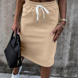 Women Set With Skirt Solid Slim Ladies Skirts Suit Sleeveless Sweatshirt Crop Tops And Split Lace Up Bottom  Summer Fashion