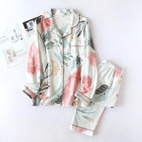 Spring Leaves Printed Women's Pajama Cotton Plus Size Two-piece Set Brief Fashion Long Sleeve Home Clothes Female Sleepwear