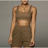 Women Set With Skirt Solid Slim Ladies Skirts Suit Sleeveless Sweatshirt Crop Tops And Split Lace Up Bottom  Summer Fashion