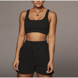 Women Set With Skirt Solid Slim Ladies Skirts Suit Sleeveless Sweatshirt Crop Tops And Split Lace Up Bottom  Summer Fashion