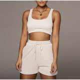 Women Set With Skirt Solid Slim Ladies Skirts Suit Sleeveless Sweatshirt Crop Tops And Split Lace Up Bottom  Summer Fashion