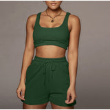 Women Set With Skirt Solid Slim Ladies Skirts Suit Sleeveless Sweatshirt Crop Tops And Split Lace Up Bottom  Summer Fashion