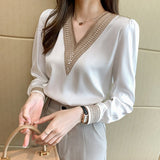 Long Sleeve White Blouse Tops Blouse Women Blusas Mujer De Moda hulianfu Embroidery V-Neck Chiffon Blouse Shirt Women Blouses E226