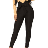 Hulianfu Women Pants Fashion Plaid Pleated High Waist Skinny Pencil Pants Trousers with Sash Slim Casual Fashion Outwear