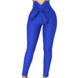 Hulianfu Women Pants Fashion Plaid Pleated High Waist Skinny Pencil Pants Trousers with Sash Slim Casual Fashion Outwear